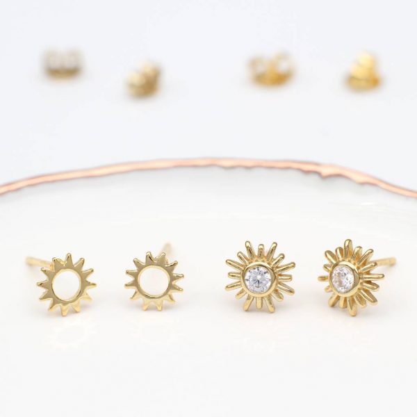 18ct Gold Plated Sun Stud Earrings | Hurleyburley