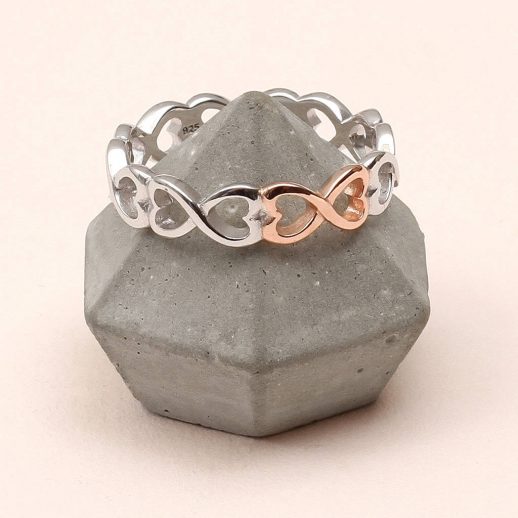 Sterling silver and rose gold infinity heart ring