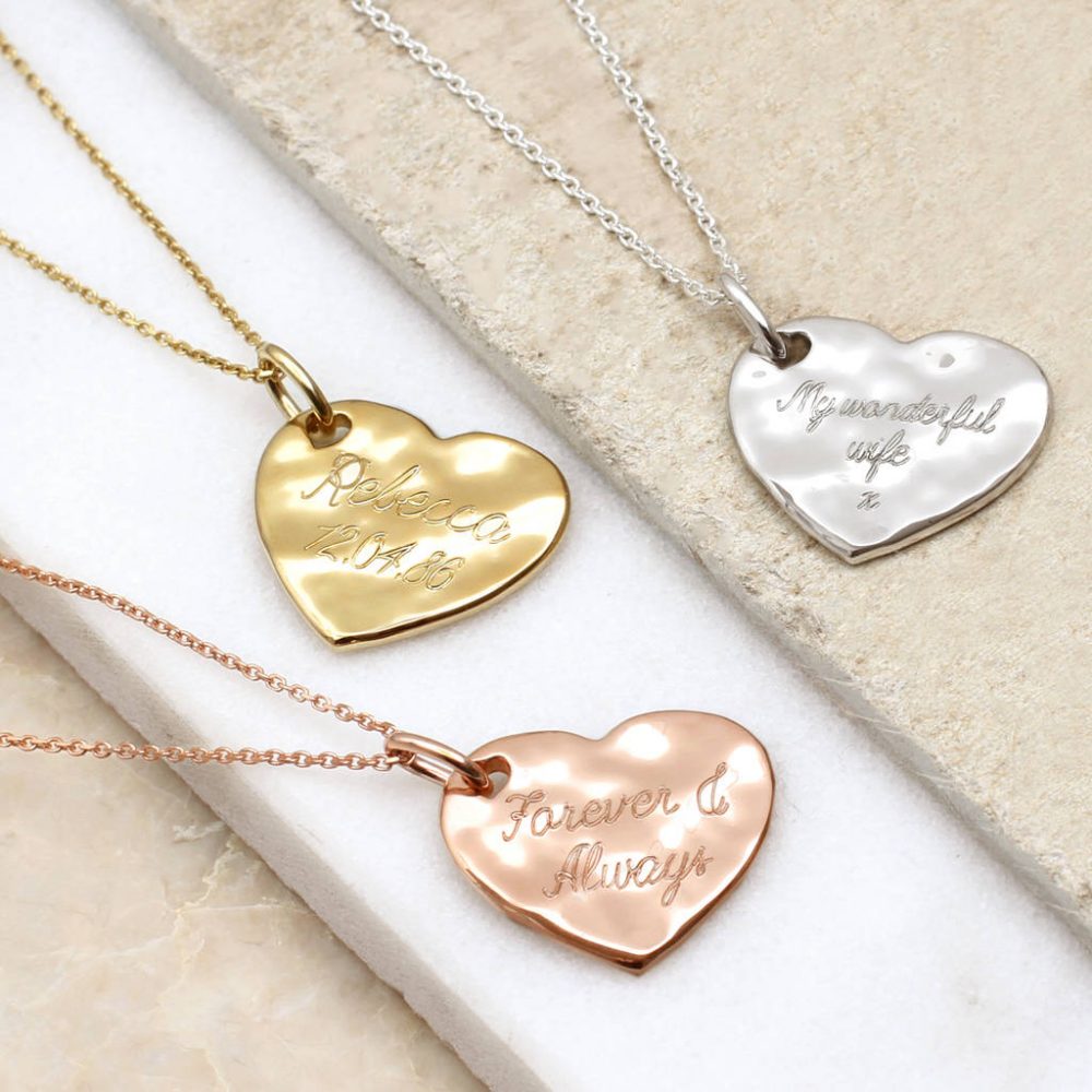 Personalised Precious Metal Hammered Heart Necklace | Hurleyburley