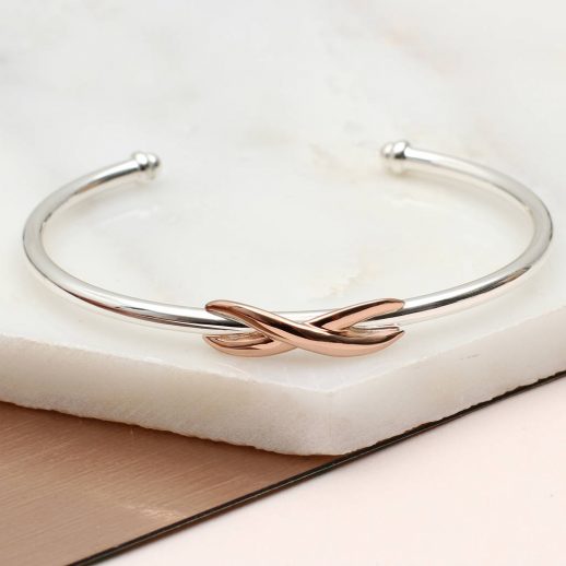 Sterling silver and rose gold infinity bangle