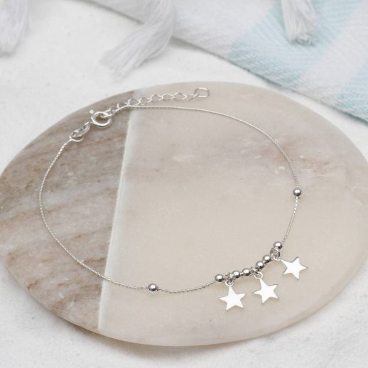 original personalised silver star heart and bell anklet
