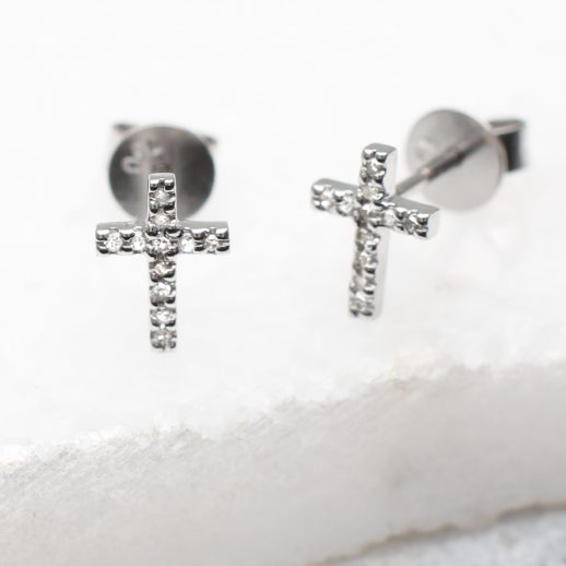 Diamond And 18ct White Gold Cross Earrings | Hurleyburley