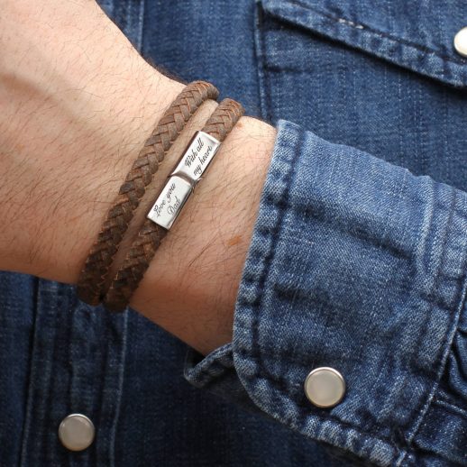 FIBO STEEL 3 PCS Magnetic-Clasp Leather Bracelets for Men Wrap Braided Leather Bracelets Wrist Cuff Bangle 8.0-8.5 Inch 