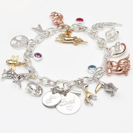 Personalised mixed metals charm bracelet