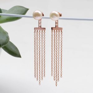 Rose Gold Chain And Pearl Drop Earrings For Her