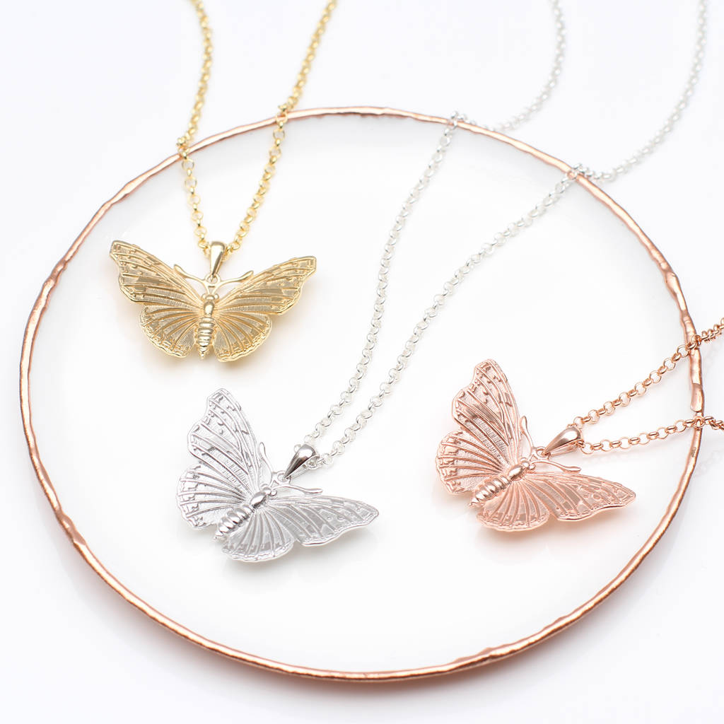 Personalised 18ct Gold Plated Or Sterling Silver Large Butterfly