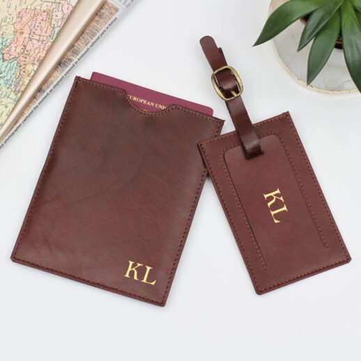 Men's personalised passport holder and luggage tag
