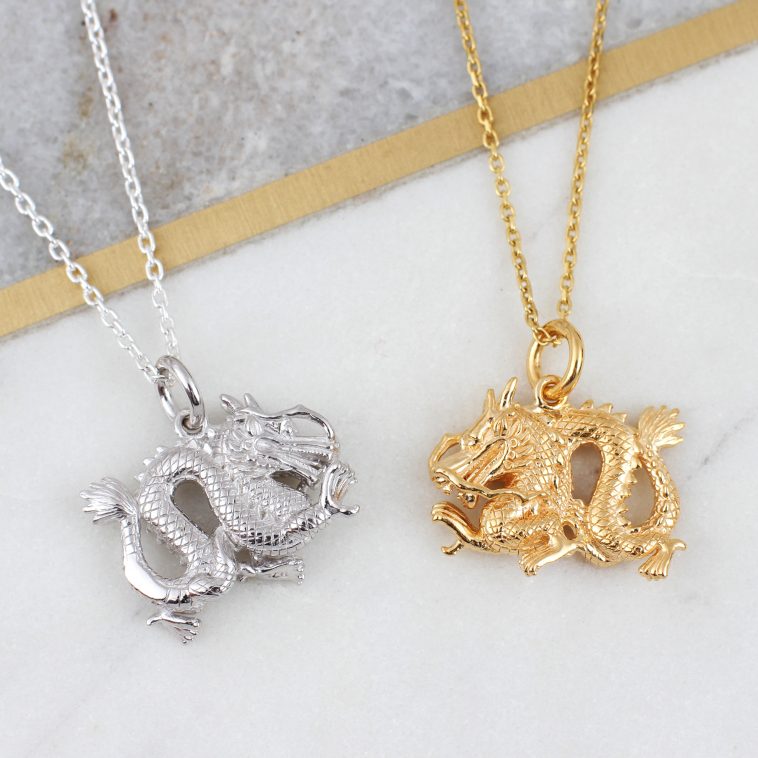 Sterling Silver or 18ct Yellow Gold Plated Chinese Zodiac Dragon ...