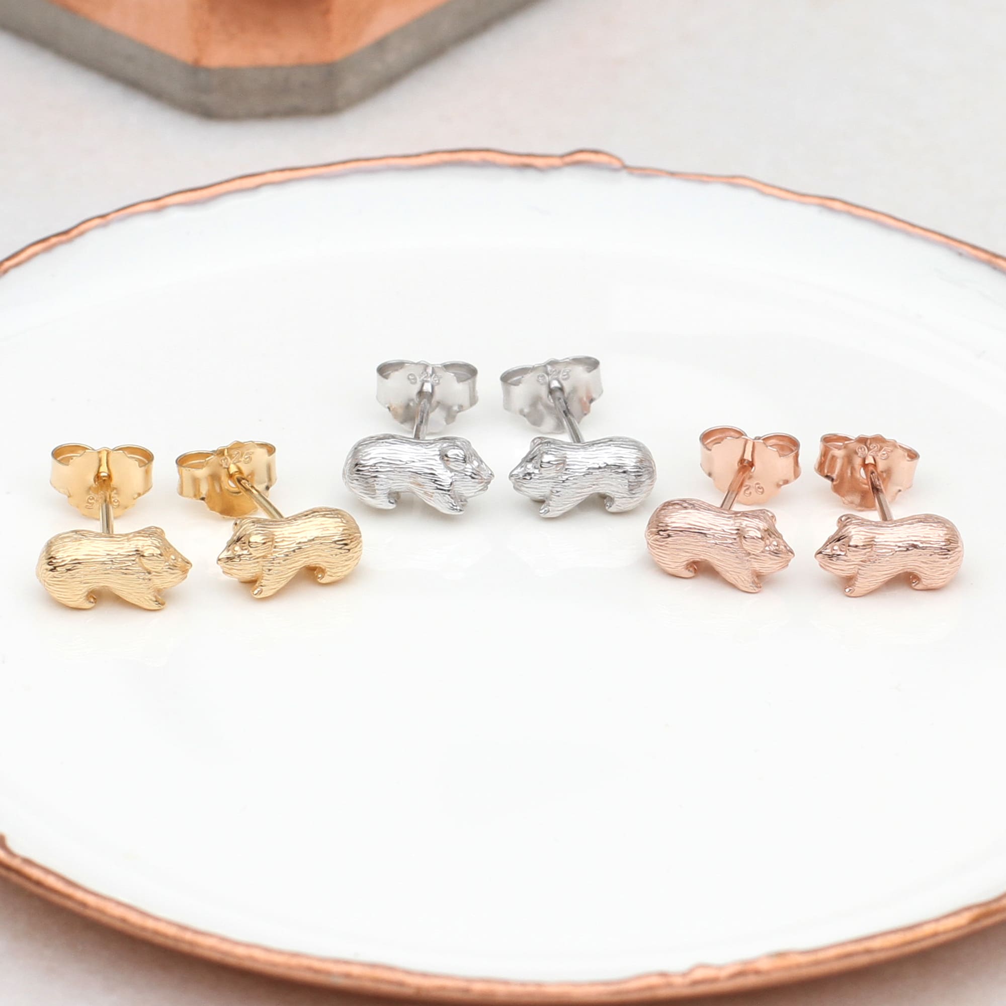 18ct Gold Plated Or Silver Guinea Pig Stud Earrings | Hurleyburley