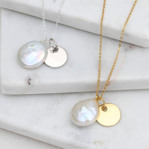 Personalised pearl and disc necklace
