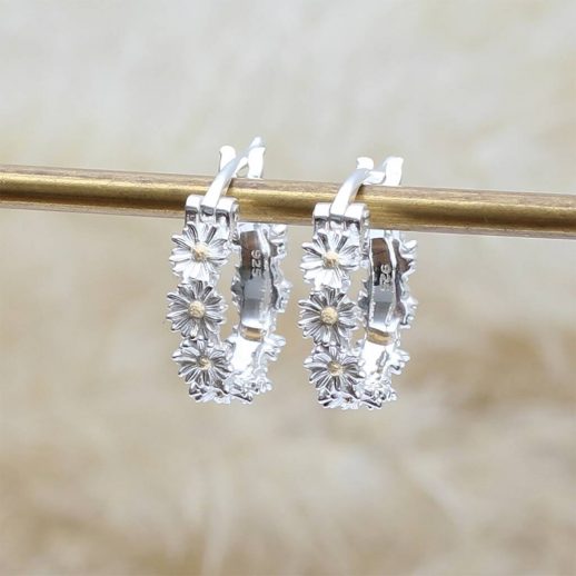 2original_sterling-silver-daisy-huggie-hoop-earrings