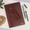 Personalised antique leather notebook and pen sent