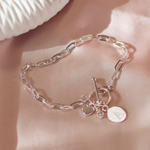 Personalised sterling chain bracelet with engraved disc