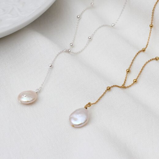 Silver And Gold Pearl Lariat Necklace