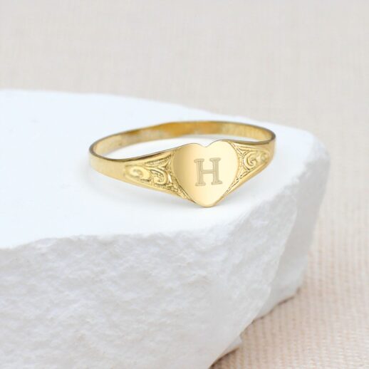 9ct gold engraved initial pinky ring