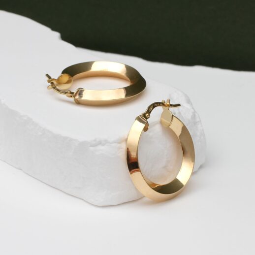 Solid gold chunky square tube hoop earrings