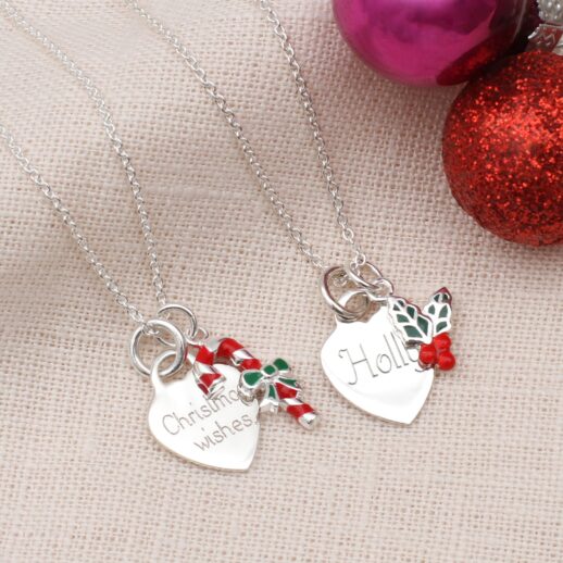 Peersonalised heart charm and christmas charm necklace