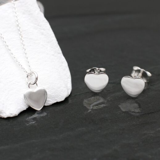 Sterling silver heart necklace and earrings set